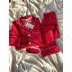 Kırmızı Kalp Desenli Örme Pazen Pijama Takımı Kırmızı Kalp Desenli Örme Pazen Pijama Takımı