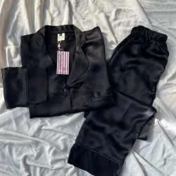 Luxury Siyah İpek Saten Pijama Takımı