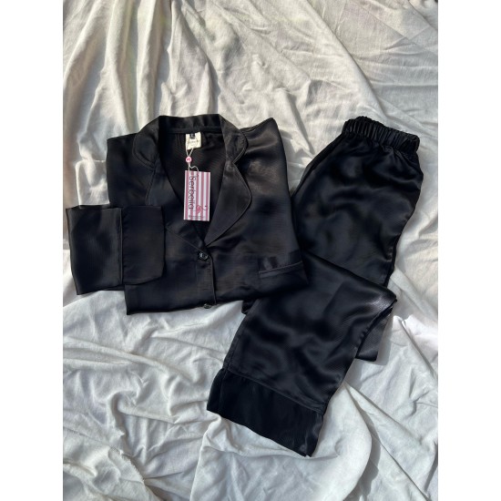 Luxury Siyah İpek Saten Pijama Takımı