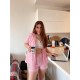 Şortlu Pijamalar-Pembe PötiKareli %100 Dokuma Pamuklu Şortlu Takım