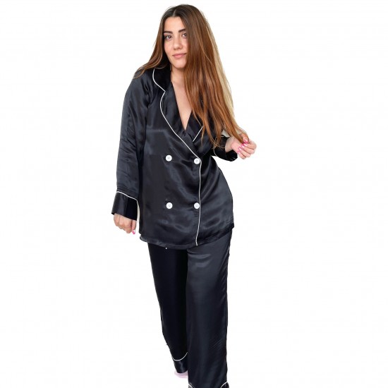 Uzun Kollu Pijamalar-Siyah Luxury Pijama Takımı