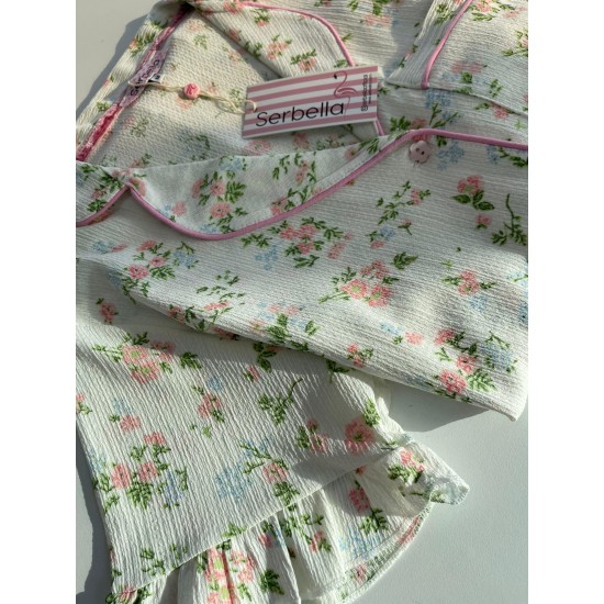 Kısa Kollu Pijamalar-Spring Flowers Gömlek Pantolon Pijama Takımı Kısa Kollu Pijamalar-Spring Flowers Gömlek Pantolon Pijama Takımı
