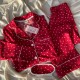 Kırmızı Kalp Desenli Örme Pazen Pijama Takımı Kırmızı Kalp Desenli Örme Pazen Pijama Takımı