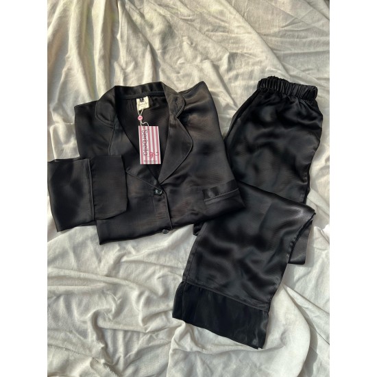 Luxury Siyah İpek Saten Pijama Takımı