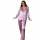 -Pembe Saten Uzun Kollu Pijama Takımı