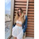 Şortlu Pijamalar-Beyaz Müslin Düğüm Crop Top Şort Takım