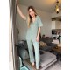 Kısa Kollu Pijamalar-Khaki Green Gömlek Pantolon Pijama Takımı Kısa Kollu Pijamalar-Khaki Green Gömlek Pantolon Pijama Takımı