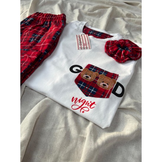 Good Night Tedy Beyaz Ekose Çift Pijama Takımı Good Night Tedy Beyaz Ekose Çift Pijama Takımı