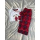 Pijamalı Tedy Beyaz Ekose Çift Pijama Takımı Pijamalı Tedy Beyaz Ekose Çift Pijama Takımı