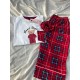 Pijamalı Tedy Beyaz Ekose Çift Pijama Takımı Pijamalı Tedy Beyaz Ekose Çift Pijama Takımı