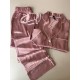 -Pembe Saten Uzun Kollu Pijama Takımı