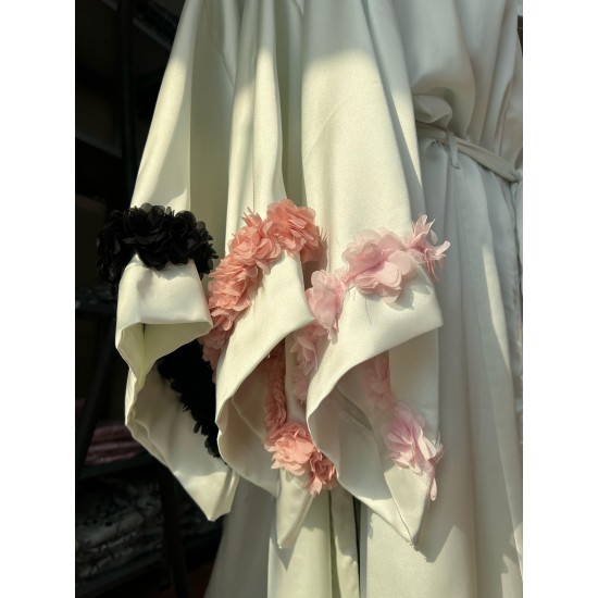 Luxury Özel Kutulu Saten Kimono Sabahlık Somon Çiçekli