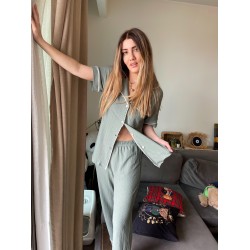 Khaki Green Gömlek Pantolon Pijama Takımı