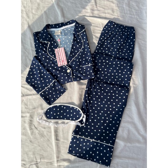 Lacivert Puantiye Desenli Örme Pazen Pijama Takım Lacivert Puantiye Desenli Örme Pazen Pijama Takım