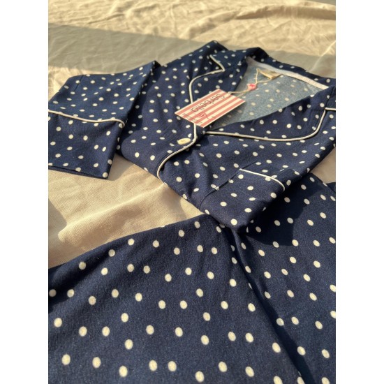 Lacivert Puantiye Desenli Örme Pazen Pijama Takım Lacivert Puantiye Desenli Örme Pazen Pijama Takım