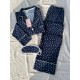 Lacivert Puantiye Desenli Örme Pazen Pijama Takım Lacivert Puantiye Desenli Örme Pazen Pijama Takım