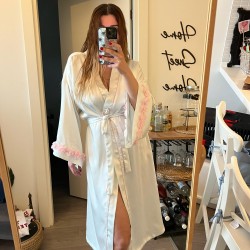 Luxury Özel Kutulu Saten Kimono Sabahlık Pembe Çiçekli 
