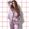 Pembe Saten Uzun Kollu Pijama Takımı