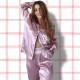 -Pembe Saten Uzun Kollu Pijama Takımı