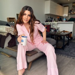 Puantiyeli Dokuma Pamuk Kısa Kollu Pijama Takımı
