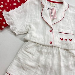 Red Love Beyaz Organik Müslin Şortlu Takım