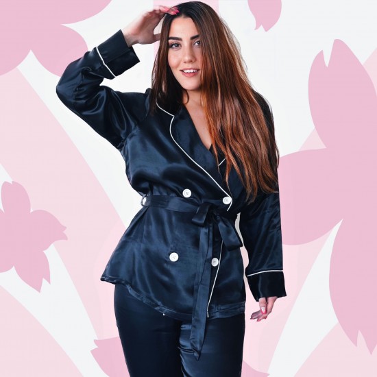 Uzun Kollu Pijamalar-Siyah Luxury Pijama Takımı