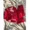 Kırmızı Kalp Desenli Örme Pazen Pijama Takımı